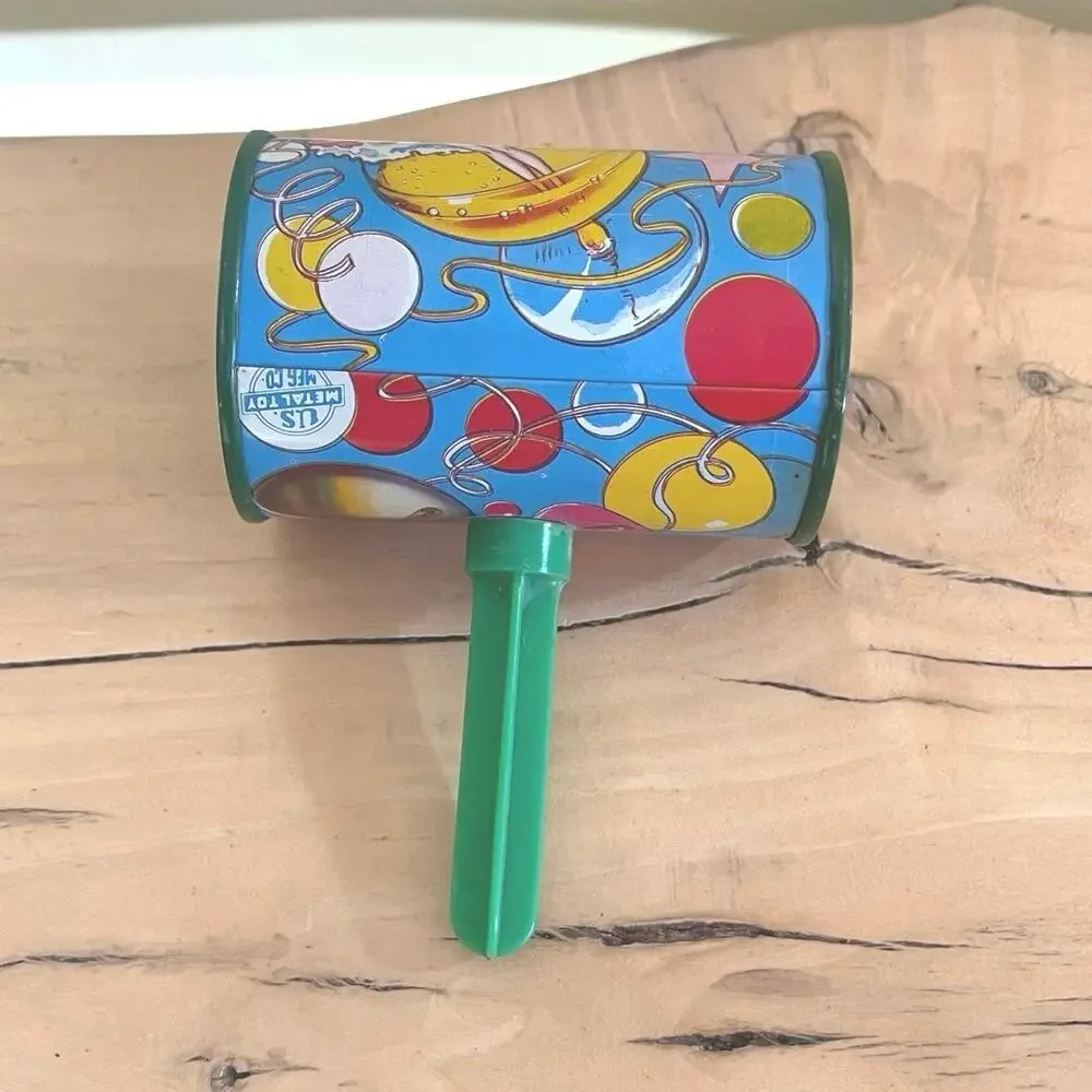 Vtg Tin Noisemaker Metal Toy Noise Maker New Years Showgirl Party Clanger Rattle